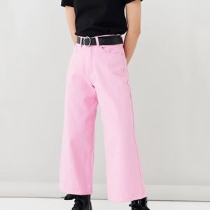 Lazy Oaf Cropped Wide Leg Pink Pants